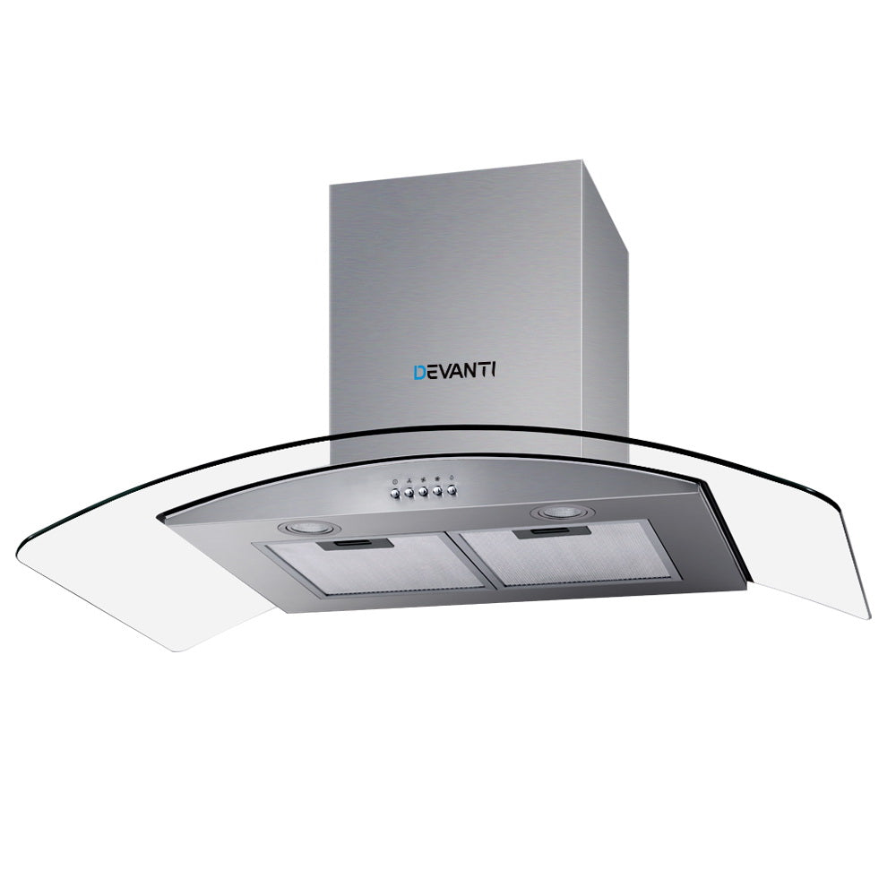 Devanti 900mm Wall Mounted Range Hood Glass Canopy Stainless Steel