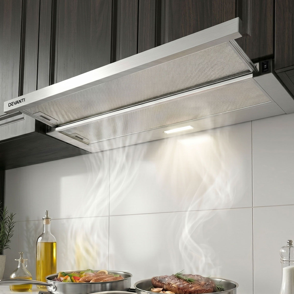Devanti 90cm Slide-Out Range Hood 900mm Stainless Steel