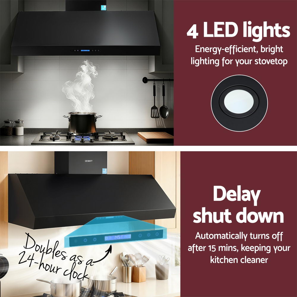 Devanti 1500mm Commercial BBQ Range Hood Dual Motor W/ Remote Control Black