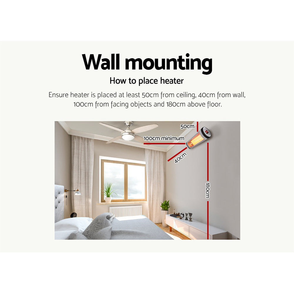 Devanti Electric Radiant Strip Heater Wall Mounted 1500W
