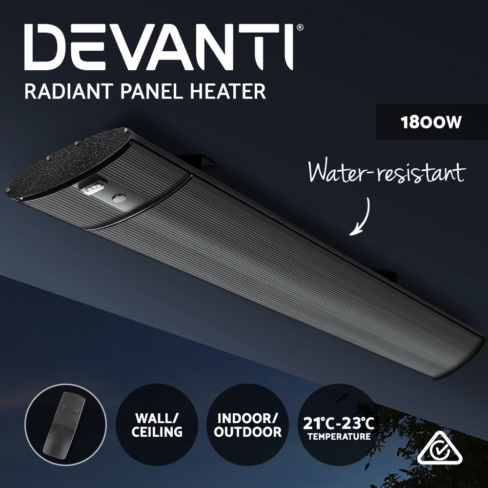 Devanti 1800W Radiant Strip Heater Outdoor Black
