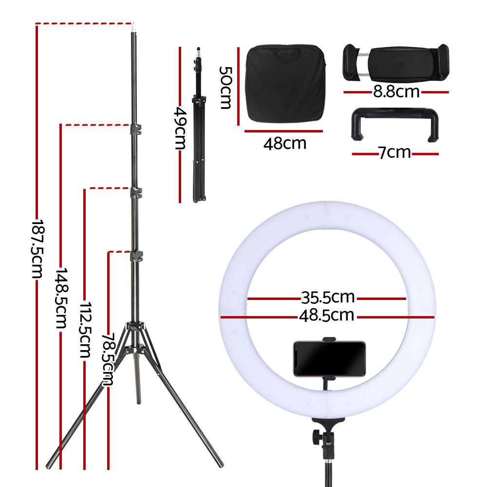 Embellir 19" LED Ring Light Tripod Stand Black