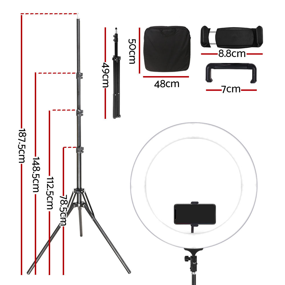 Embellir 19" LED Ring Light Tripod Stand Silver