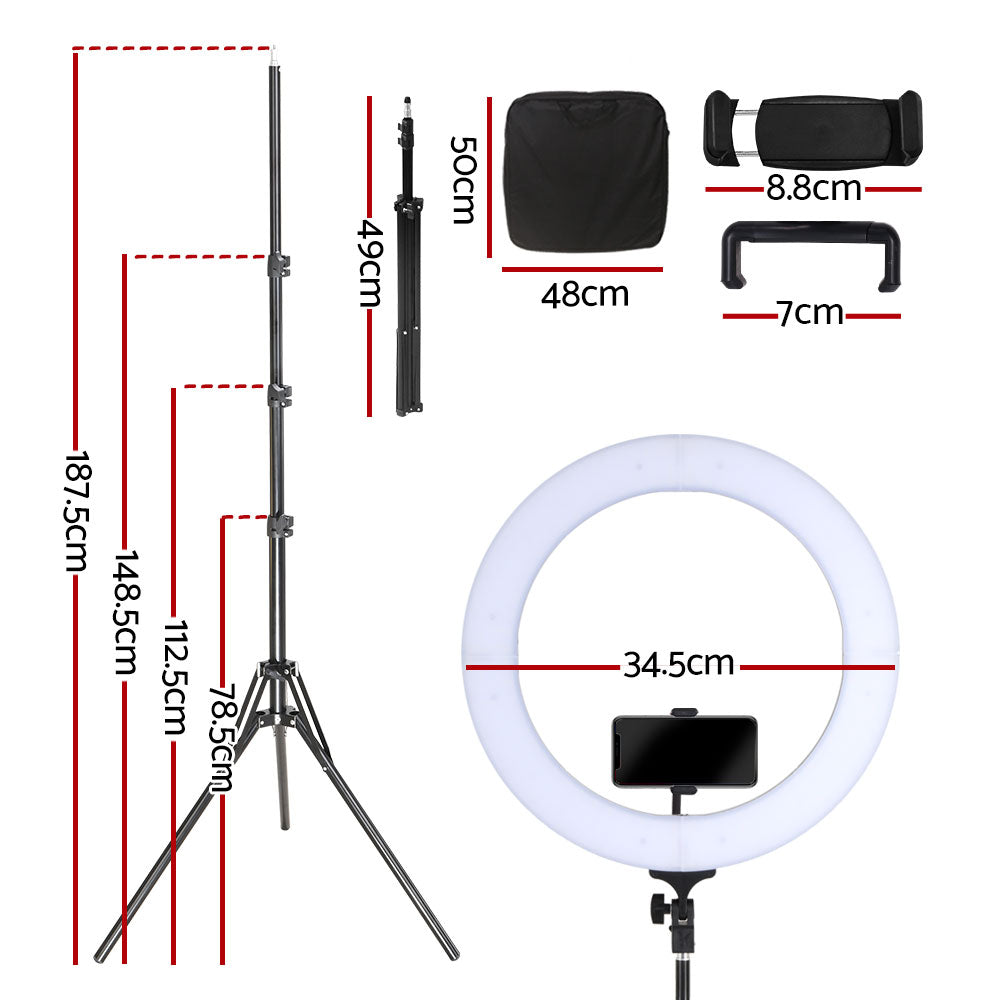 Embellir 14" LED Ring Light Tripod Stand Adjustable Brightness & Colour Temperature
