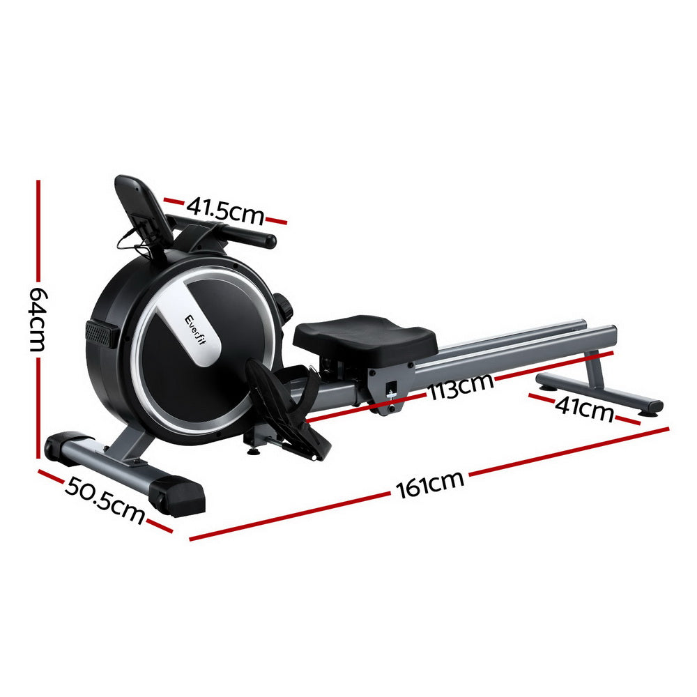Everfit 16-Level Magnetic Rowing Machine Home Gym App Connect Black