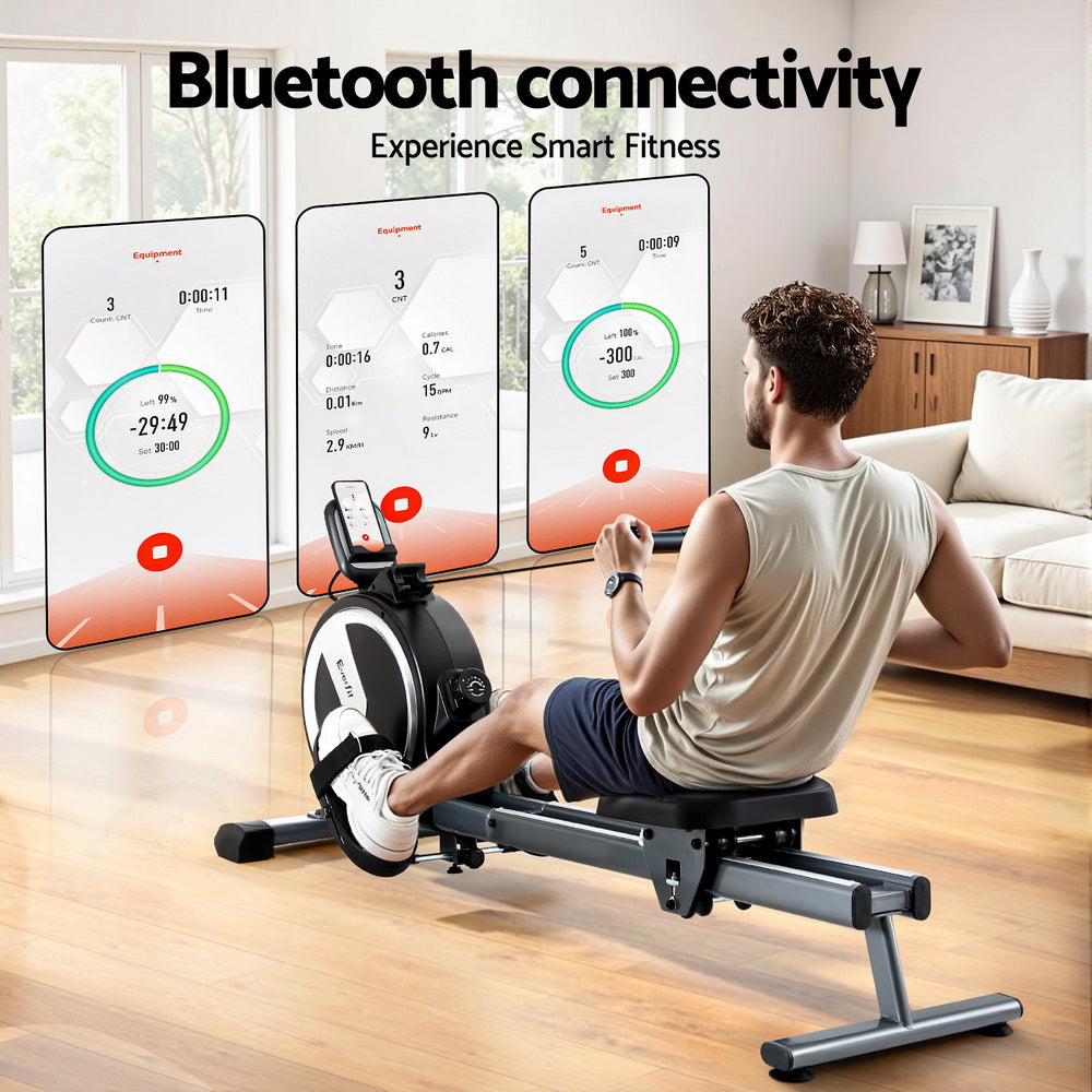 Everfit 16-Level Magnetic Rowing Machine Home Gym App Connect Black