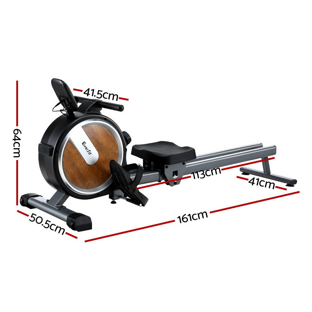 Everfit 16-Level Magnetic Rowing Machine Home Gym App Connect Walnut