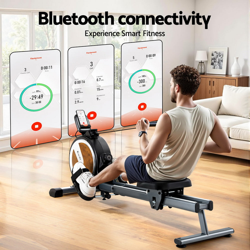 Everfit 16-Level Magnetic Rowing Machine Home Gym App Connect Walnut