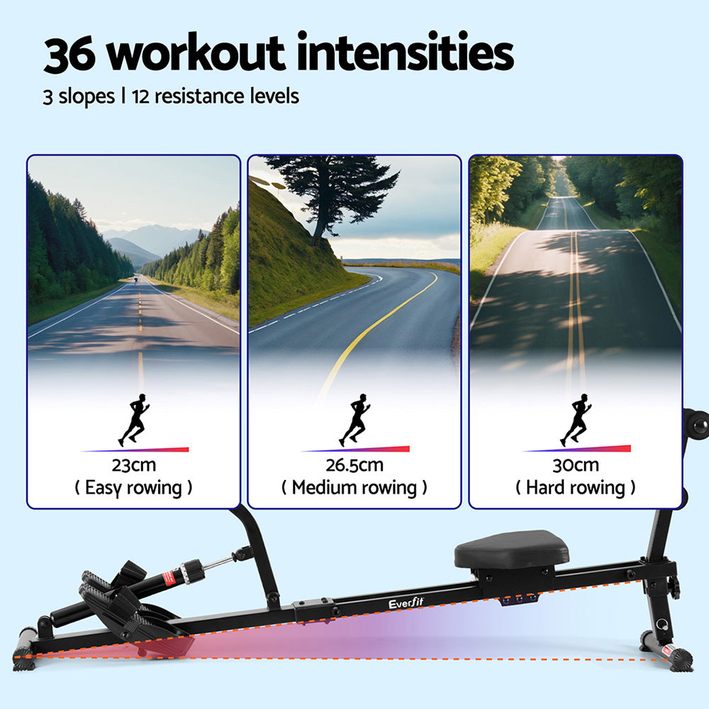 Everfit Hydraulic Rowing Machine Rower 12 Levels Resistance Exercise Fitness Gym Cardio