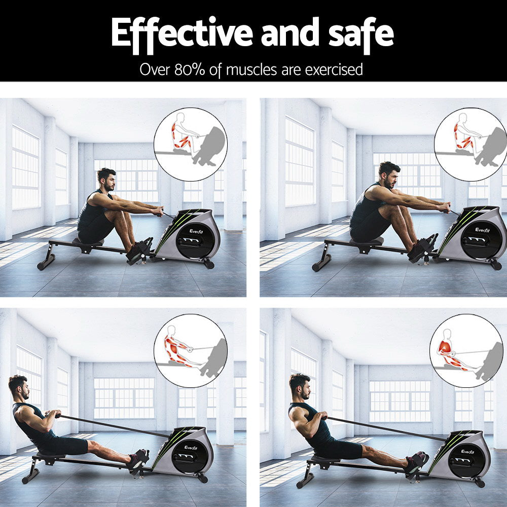 Everfit Rowing Machine Elastic Rope Resistance Cardio Silver