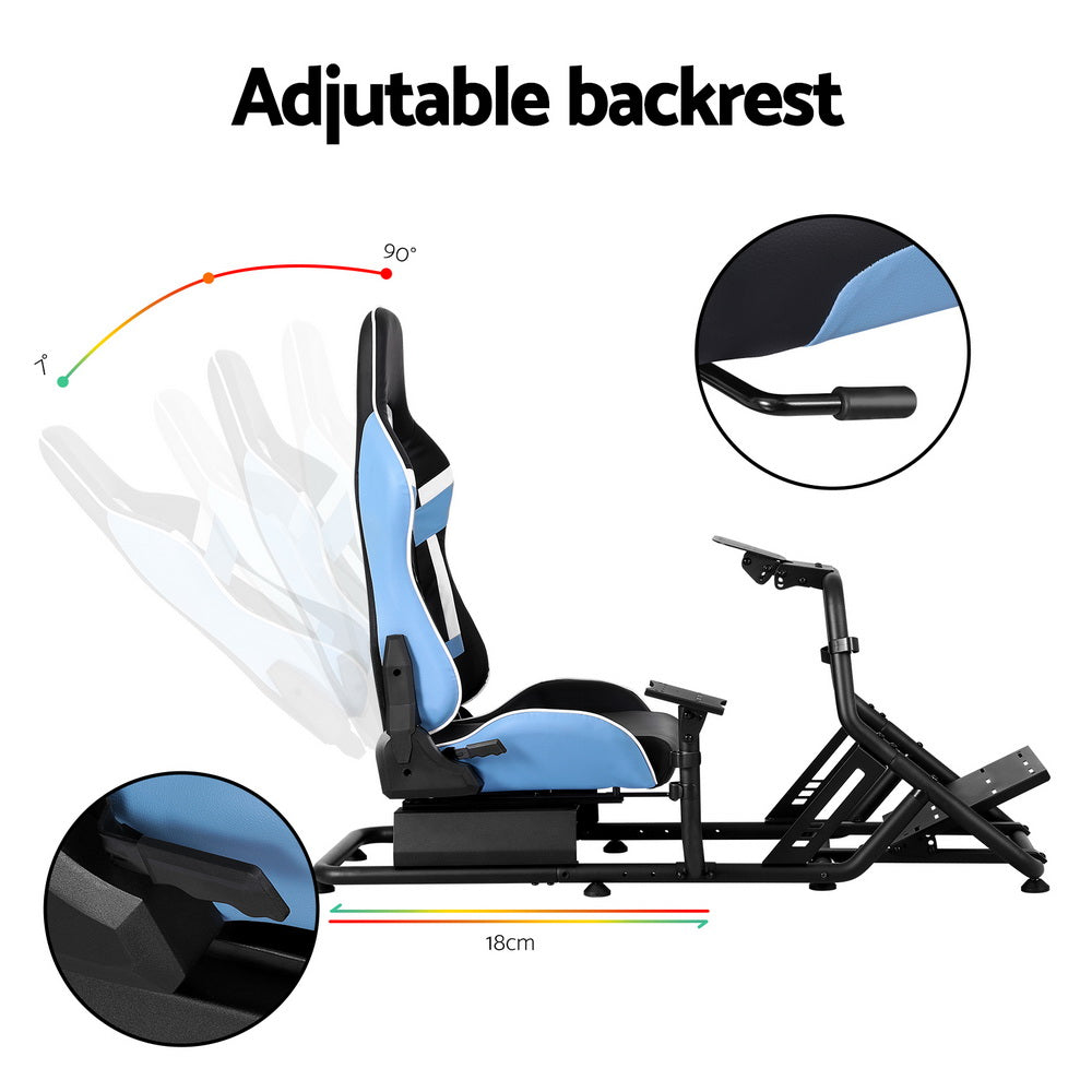 Artiss Racing Simulator Cockpit Steering Wheel Gaming Chair Blue
