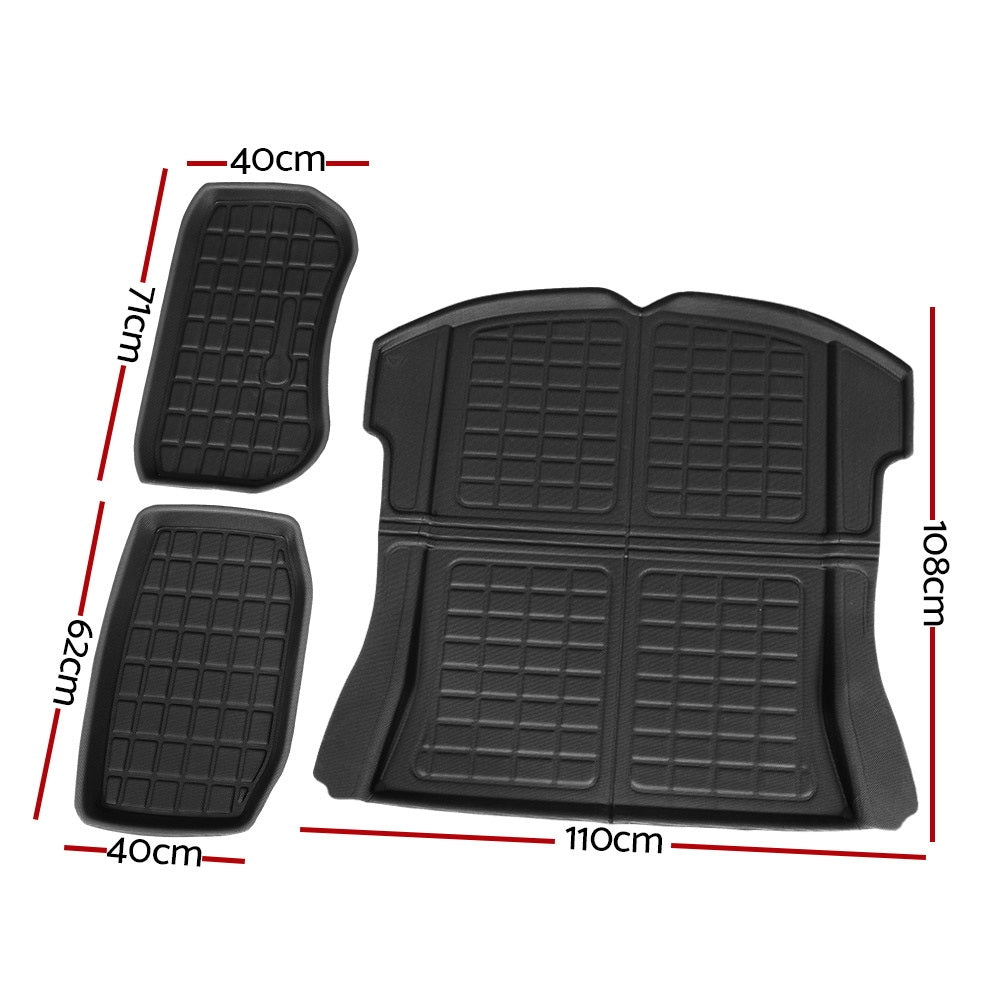 Tesla Model 3 2021-2022 Rubber Trunk Mats Set Black