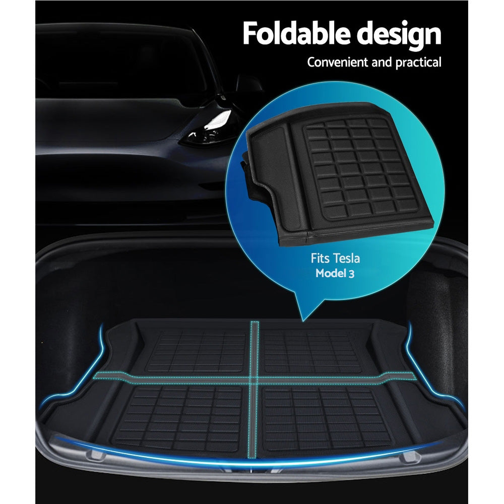 Tesla Model 3 2021-2022 Rubber Trunk Mats Set Black