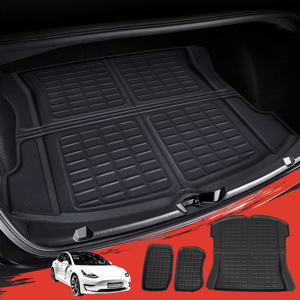 Tesla Model 3 2021-2022 Rubber Trunk Mats Set Black