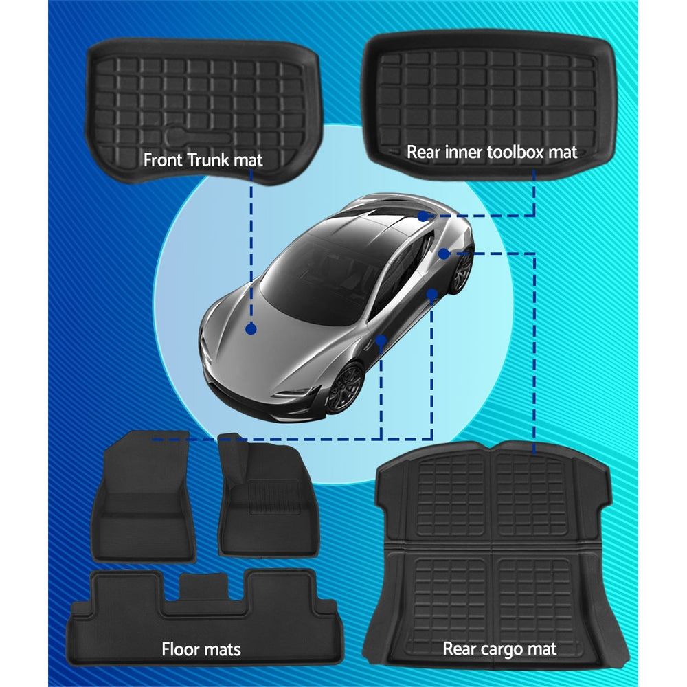 Weisshorn Tesla Model 3 Rubber Floor Mats Set Black