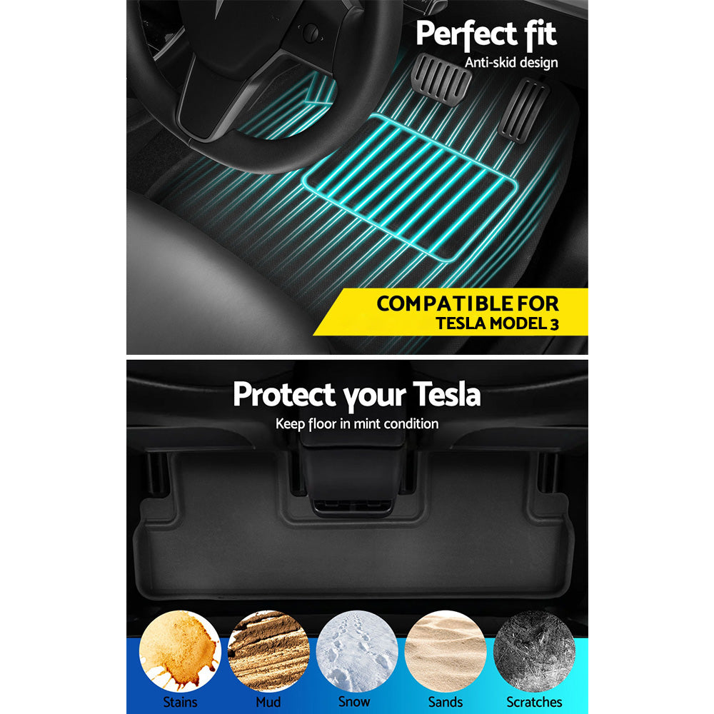 Weisshorn Tesla Model 3 Rubber Floor Mats Set Black