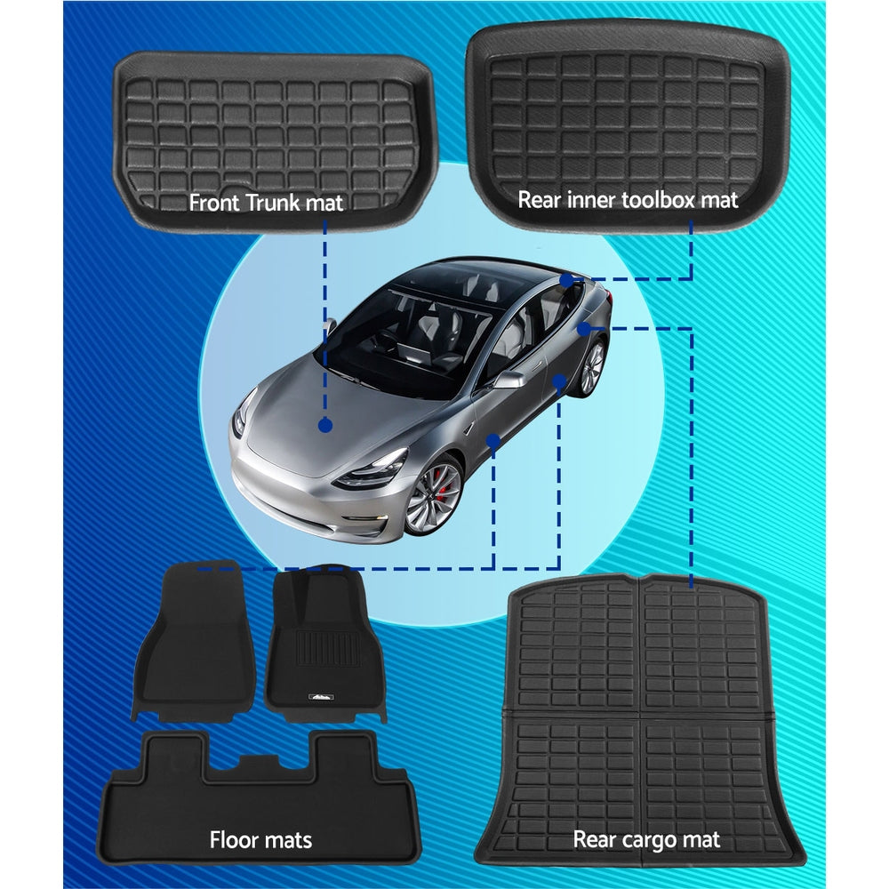 Weisshorn Tesla Model Y 2021-2023 Rubber Floor and Cargo Mats Black