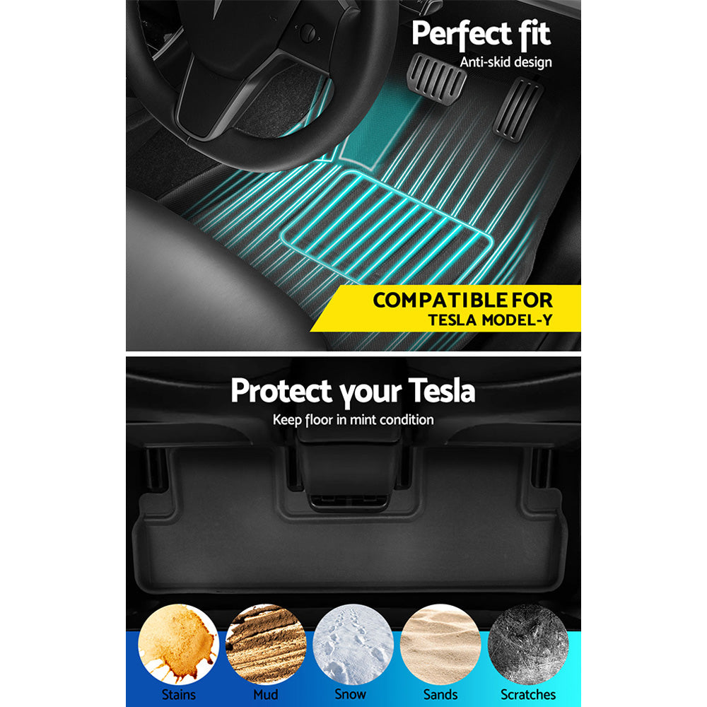 Weisshorn Tesla Model Y 2021-2023 Rubber Floor and Cargo Mats Black