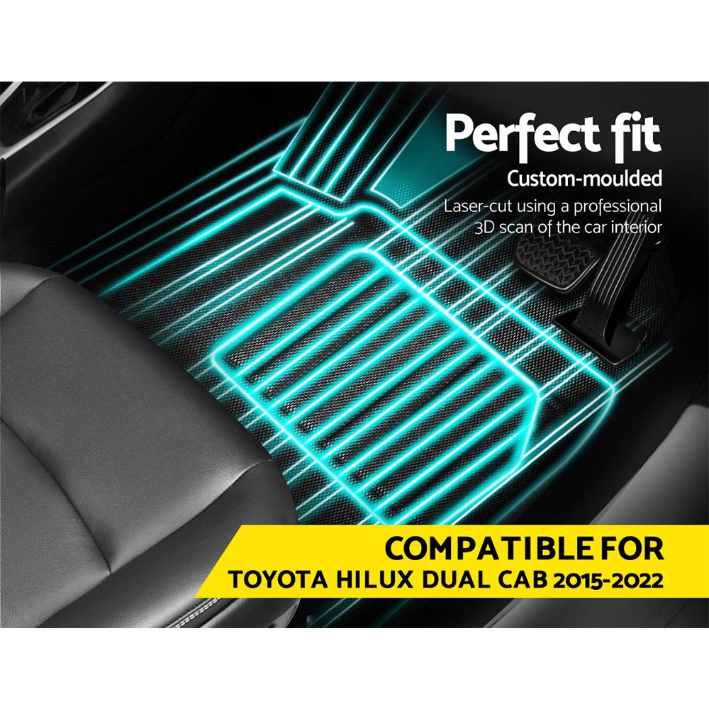 Weisshorn Toyota Hilux Dual Cab Rubber Floor Mats 2015-2022 Black