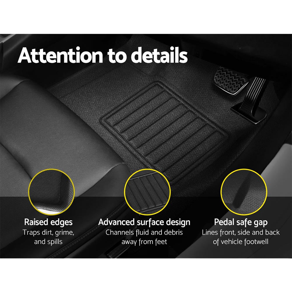 Weisshorn Toyota Hilux Dual Cab Rubber Floor Mats 2015-2022 Black