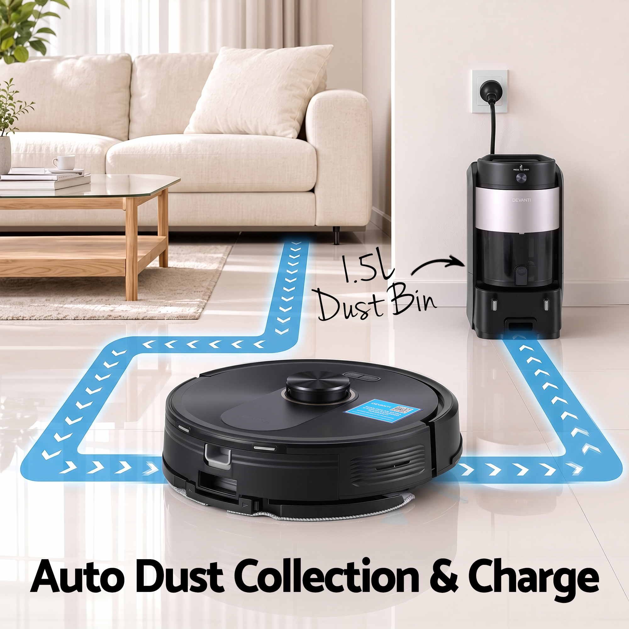 DEVANTI Robot Vacuum and Mop, Self-Empty APP Control 6000Pa LDS Laser 3in1