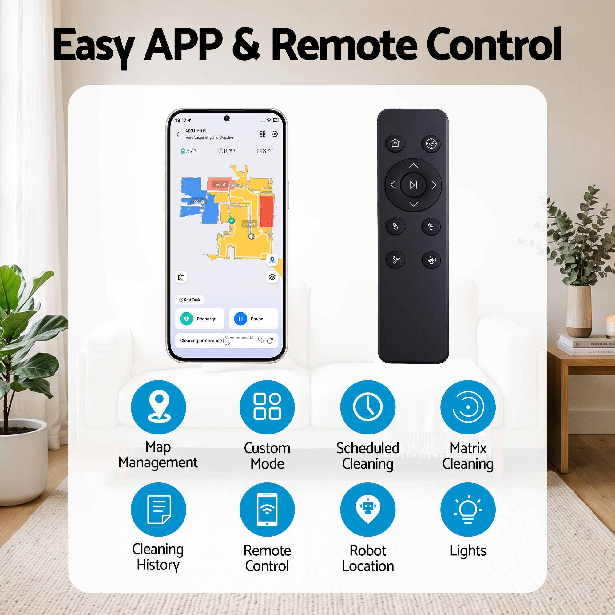 DEVANTI Robot Vacuum and Mop, Self-Empty APP Control 6000Pa LDS Laser 3in1