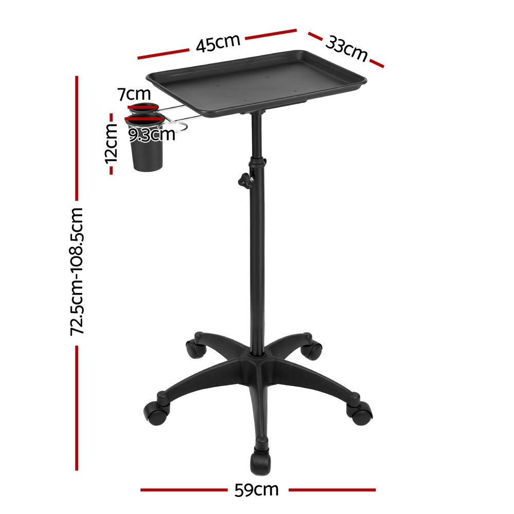 Adjustable Height Salon Trolley with 5 Wheels, Aluminium Tray - Embellir