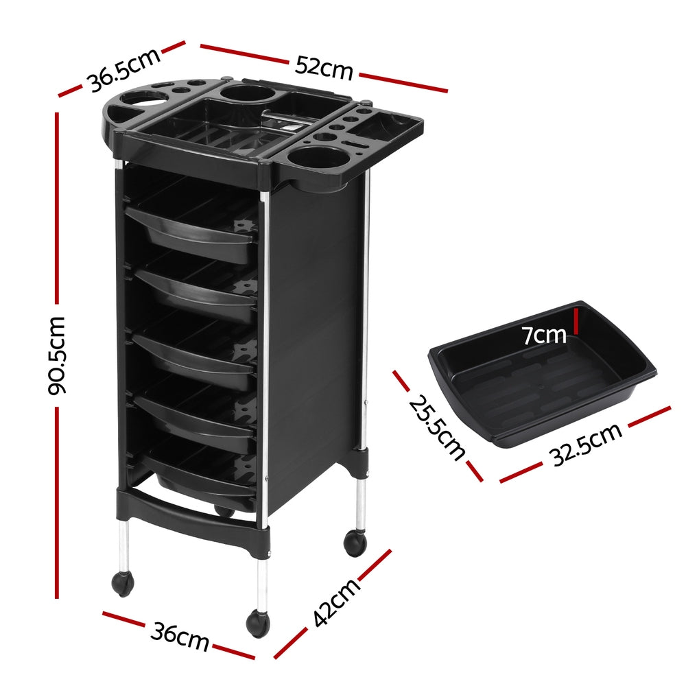 Six-Tier Storage Salon Trolley with Wheels & Trays Embellir