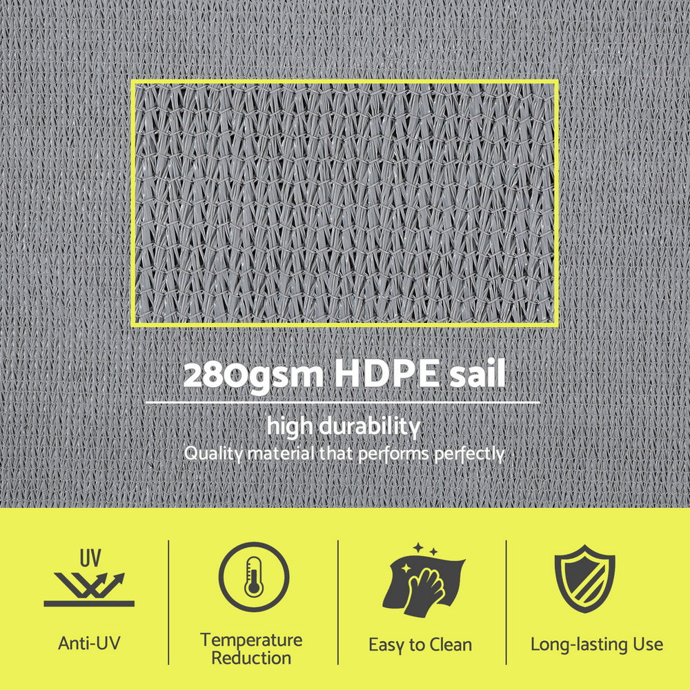 Instahut Rectangle Shade Sail Canopy 4x7m 280gsm Grey