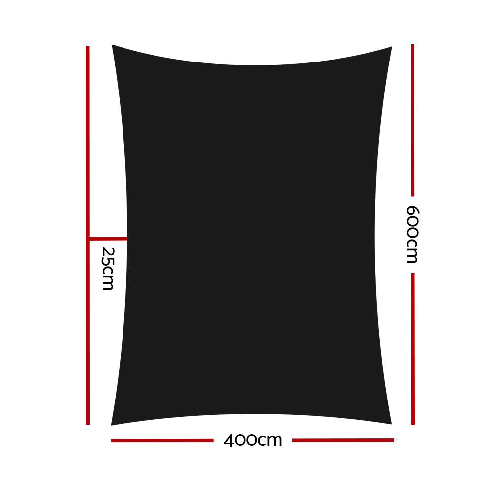 Instahut 4x6m Rectangle Shade Sail 280GSM Black UV Resistant