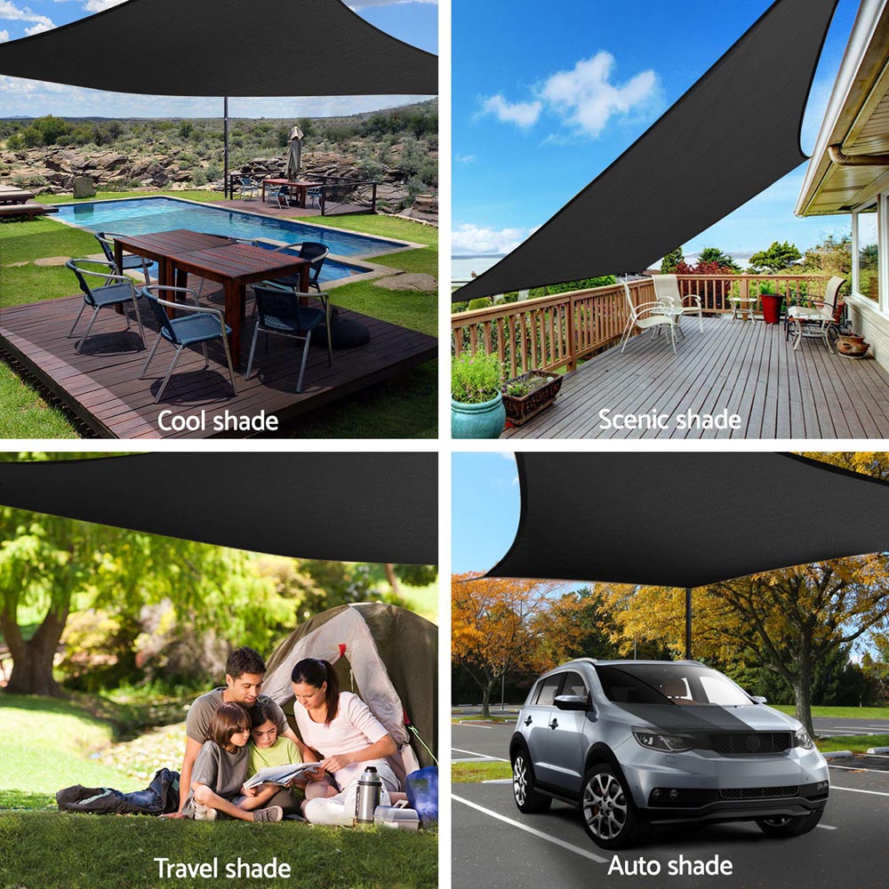 Instahut 4x6m Rectangle Shade Sail 280GSM Black UV Resistant
