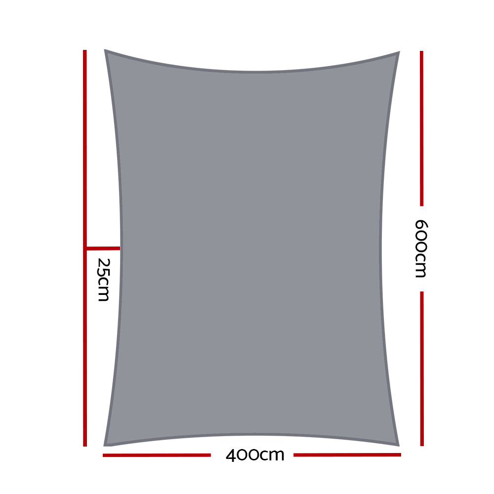 Instahut 4x6m Rectangle Shade Sail 280GSM 98% UV Block Grey