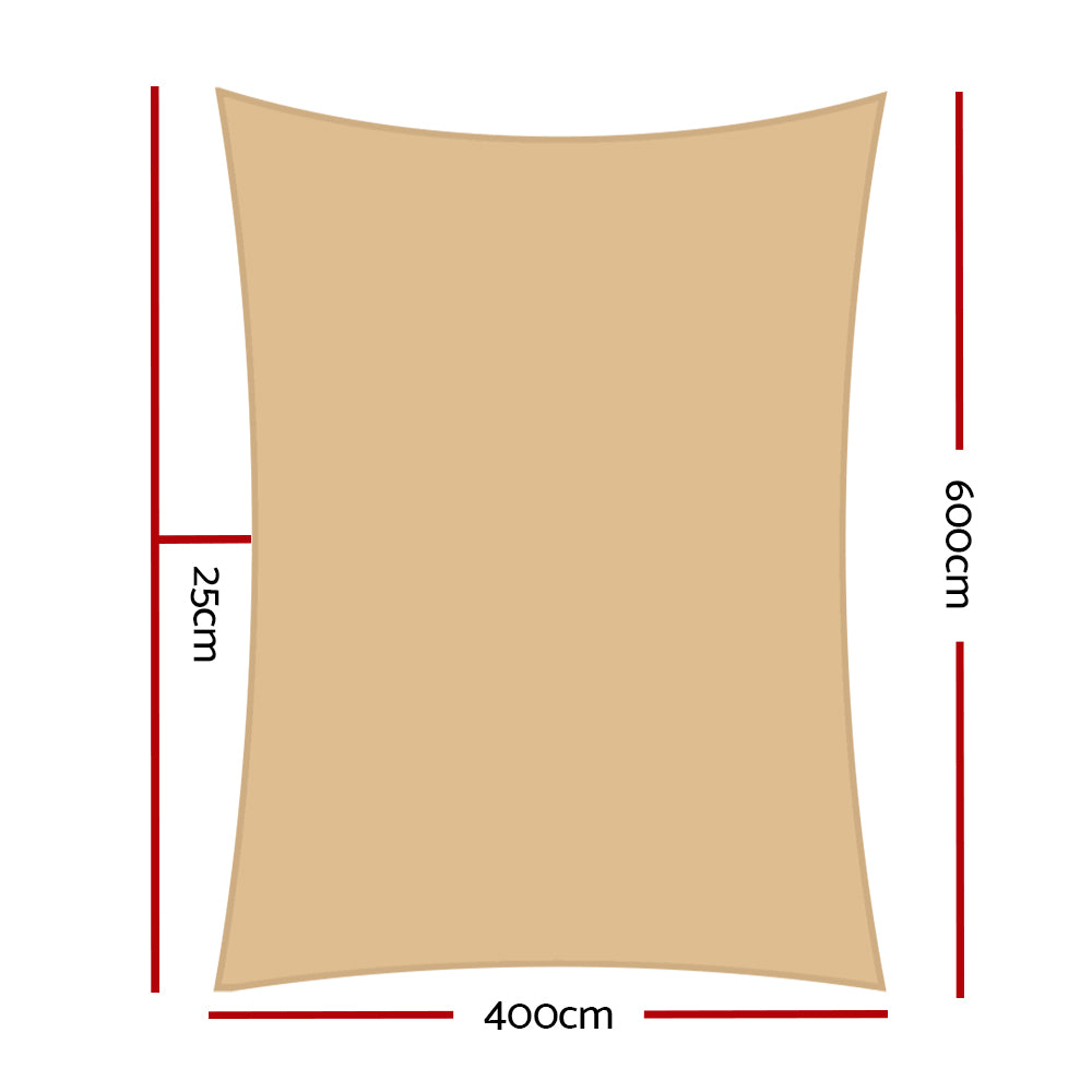 Instahut 4x6m Rectangle Shade Sail 280GSM Sand UV-Resistant