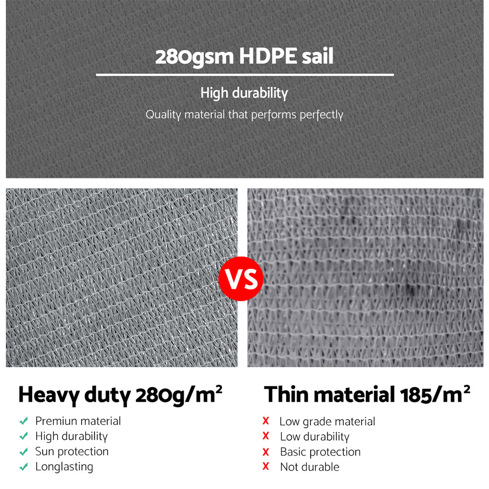 Instahut 5x5x5m Triangle Shade Sail 280GSM 98% UV Block Grey
