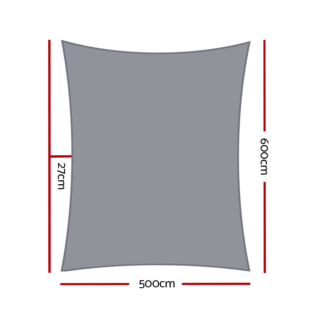 Instahut 5x6m Rectangle Shade Sail 280GSM 98% UV Block Grey