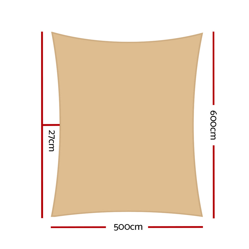 Instahut 5x6m Rectangle Shade Sail 280GSM Sand Beige