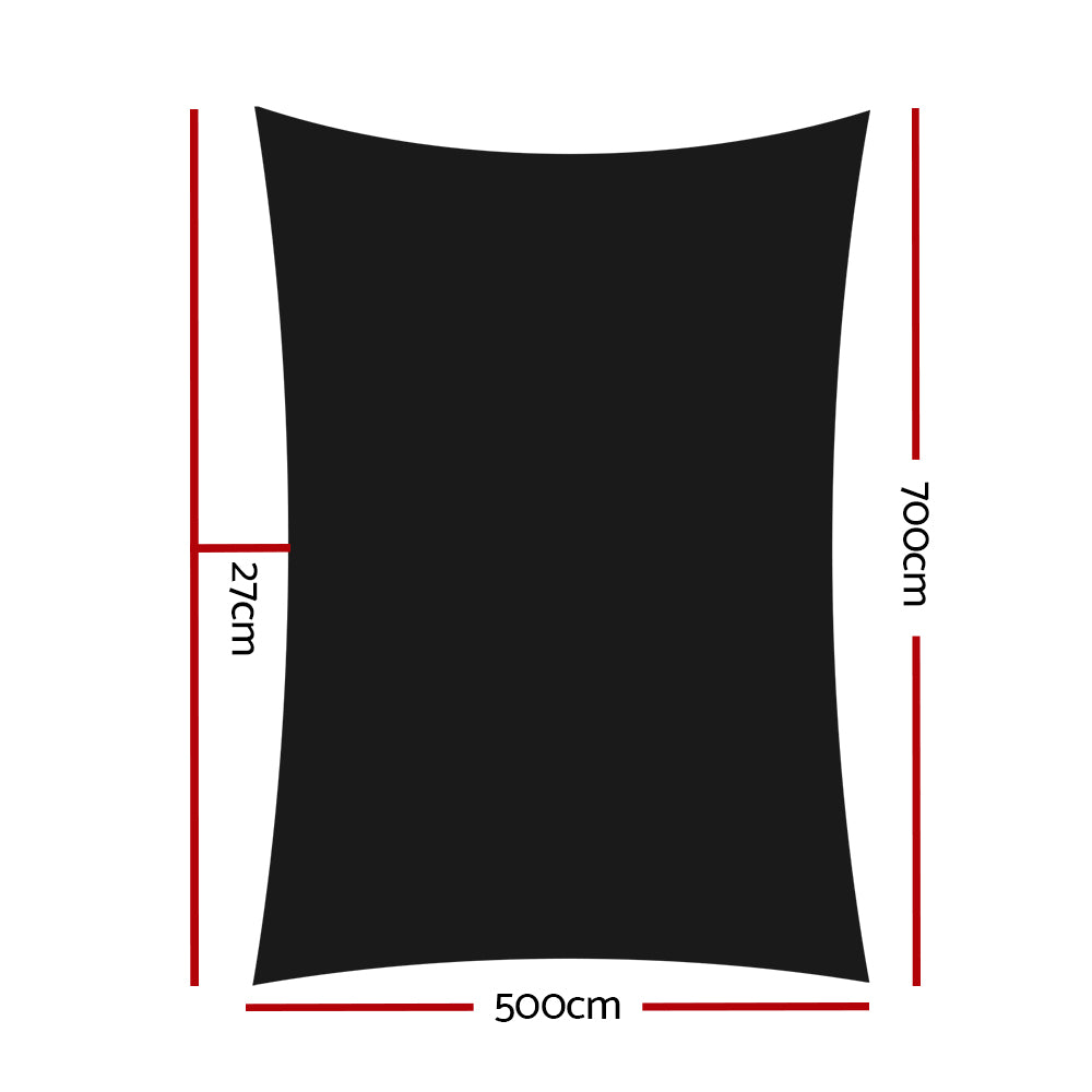 Instahut 5x7m Rectangle Shade Sail 280GSM 98% UV Block Black