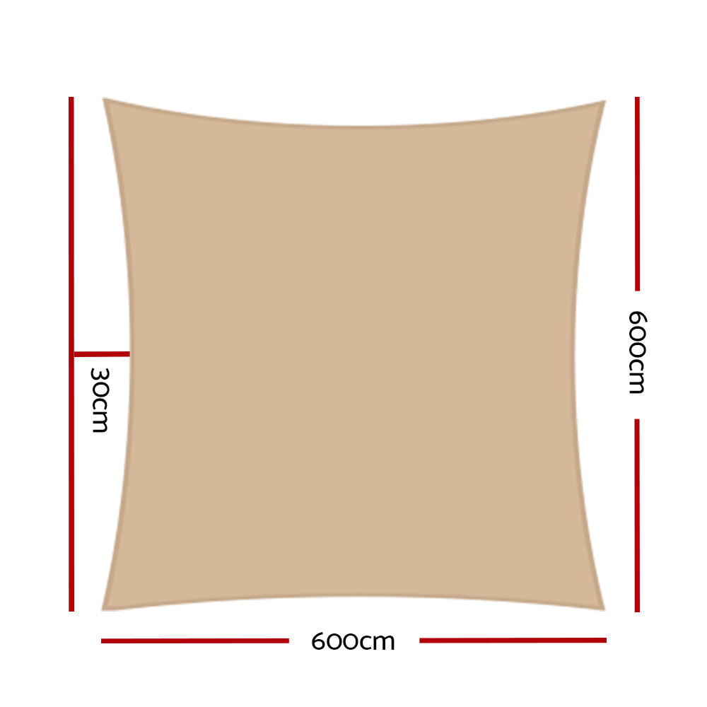 Instahut 6x6m Rectangle Shade Sail 280GSM Sand Beige