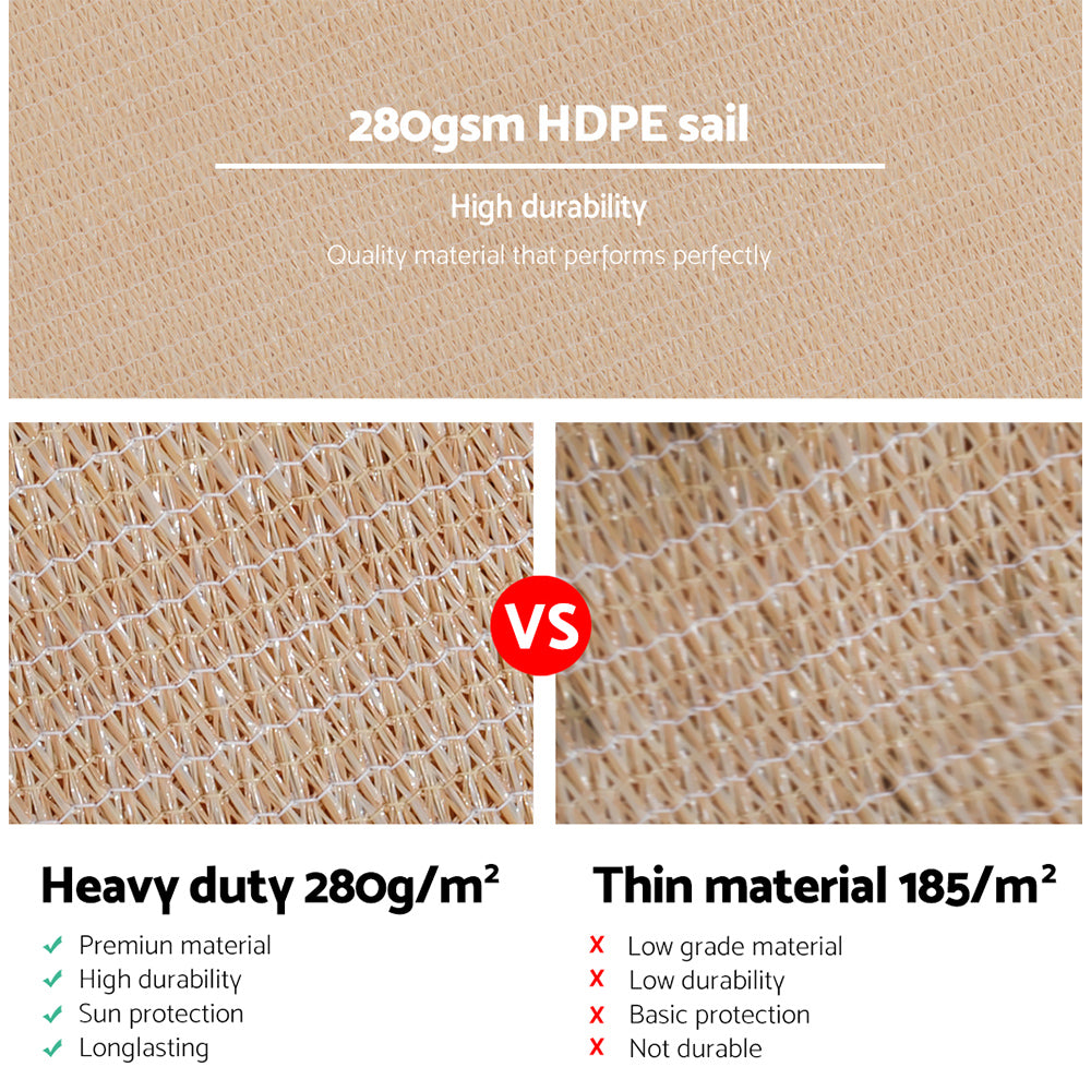 Instahut 6x6m Rectangle Shade Sail 280GSM Sand Beige