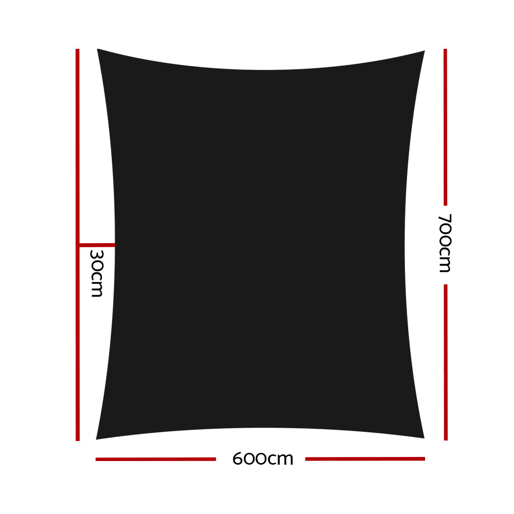 Instahut 6x7m Rectangle Shade Sail 280GSM Black UV-Resistant