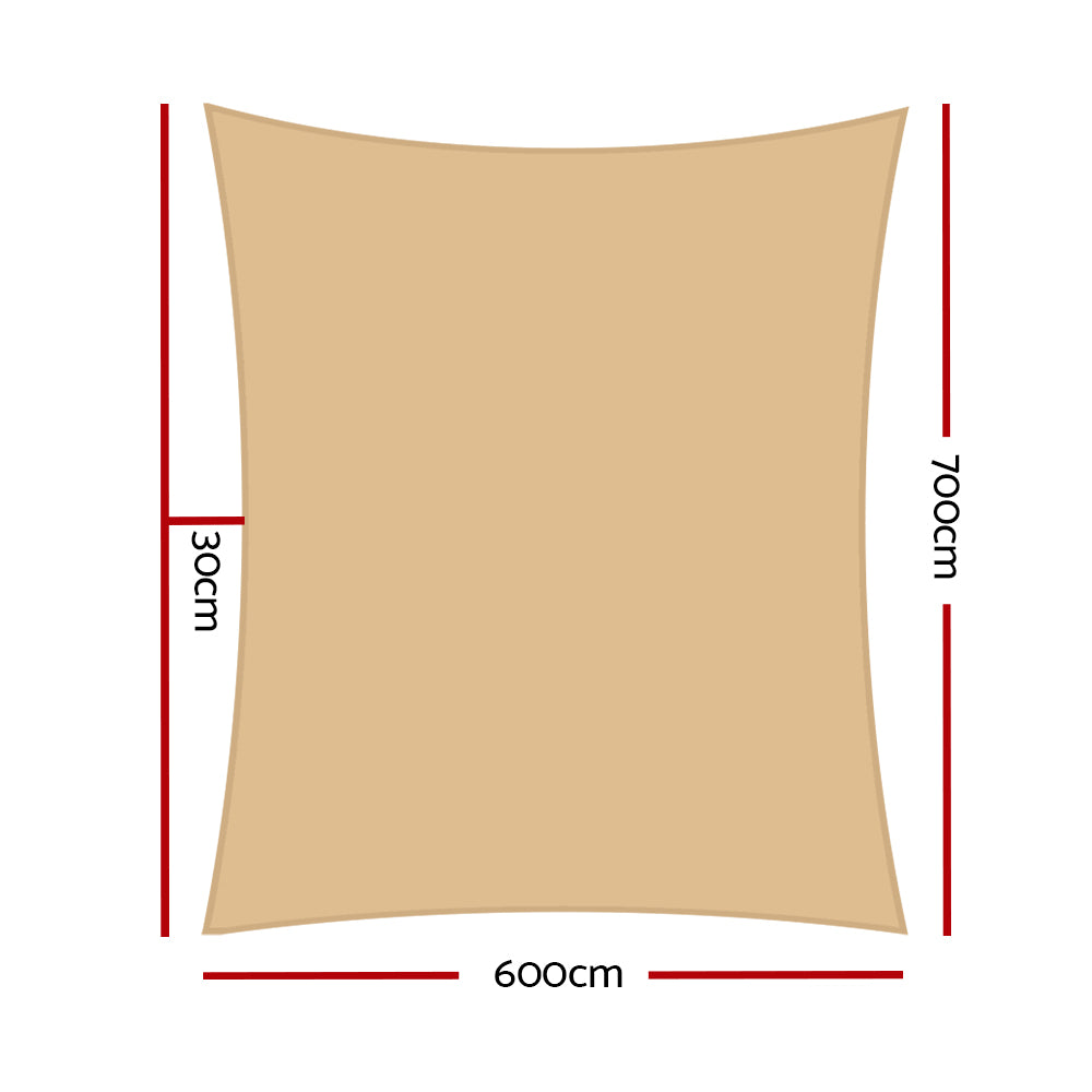 Instahut 6x7m Rectangle Shade Sail 280GSM Sand Beige UV Resistant