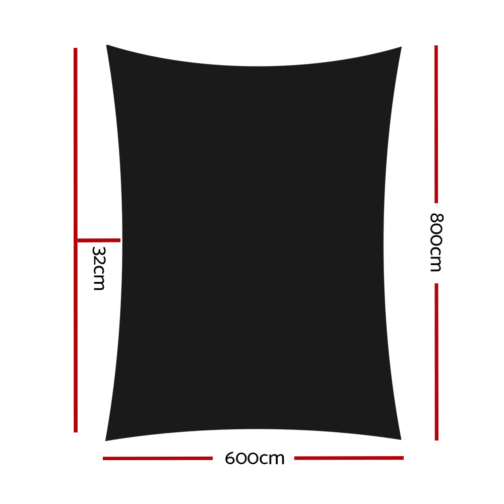 Instahut 6x8m Rectangle Shade Sail 280GSM Black UV-Resistant