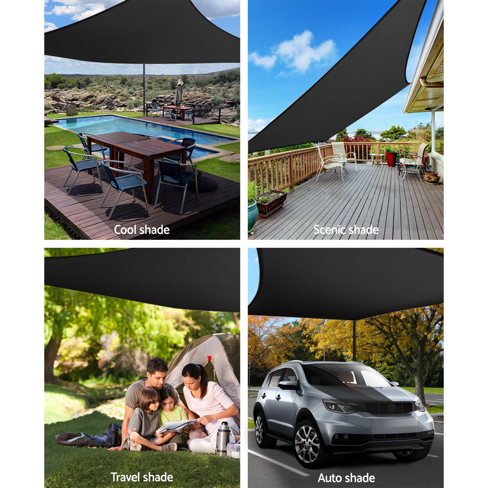 Instahut 6x8m Rectangle Shade Sail 280GSM Black UV-Resistant