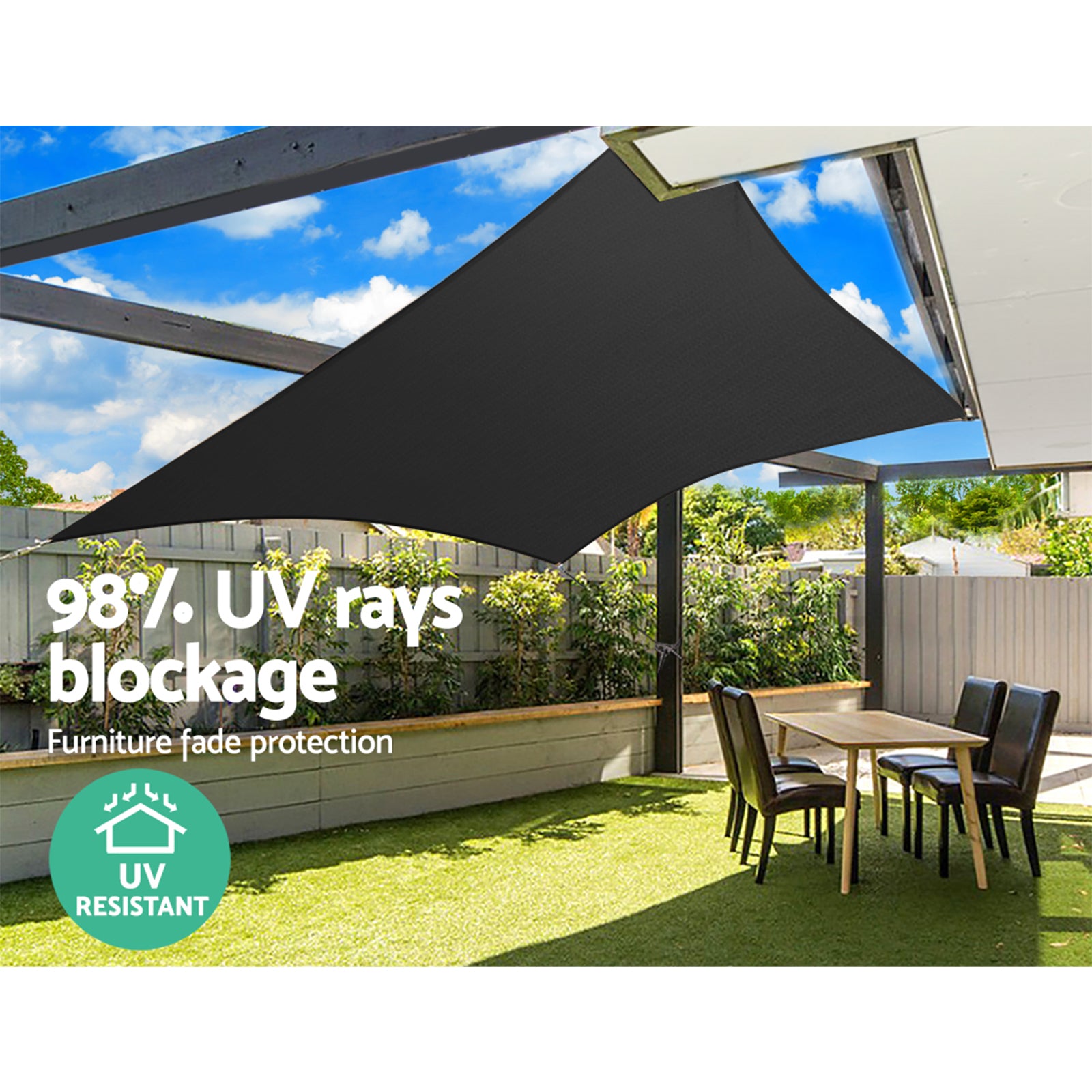 Instahut 6x8m Rectangle Shade Sail 280GSM Black UV-Resistant