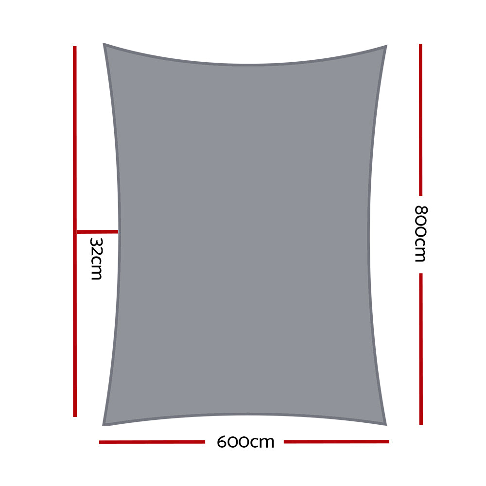 Instahut 6x8m Rectangle Shade Sail 280GSM 98% UV Block Grey