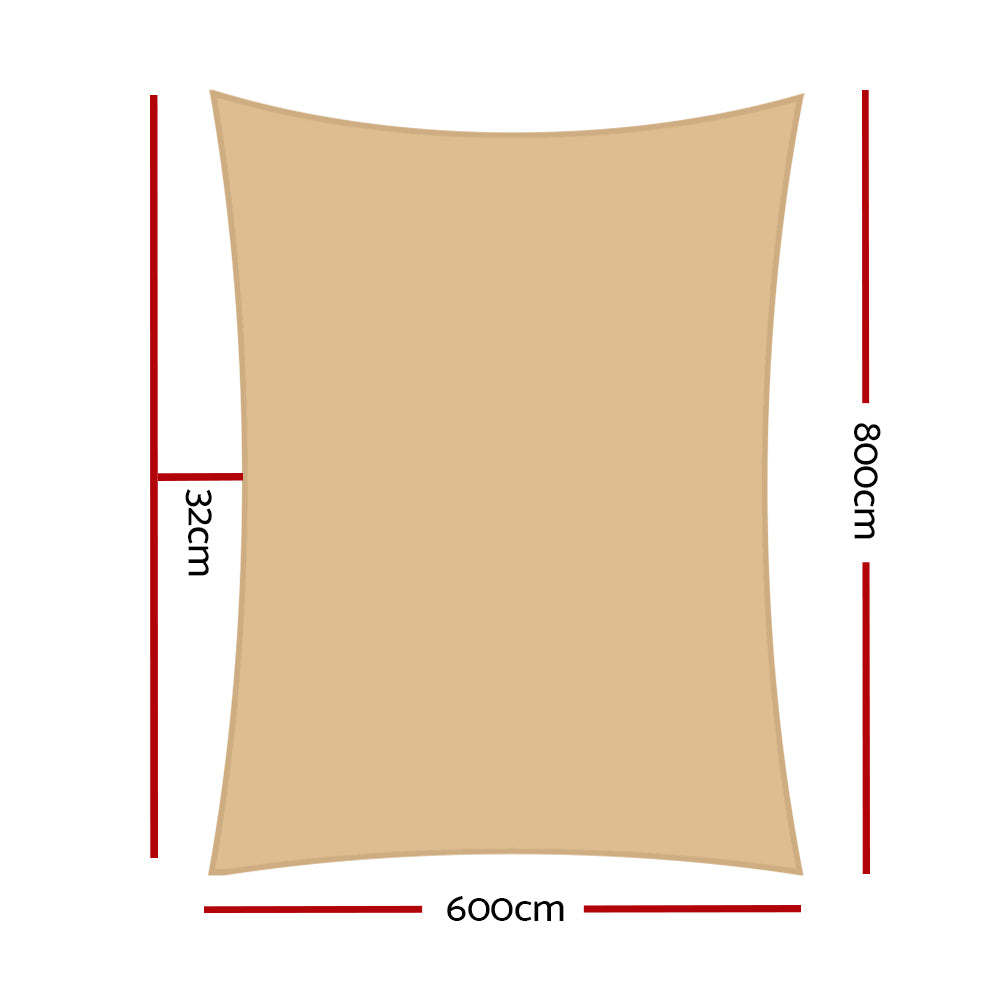 Instahut 6x8m Rectangle Shade Sail 280GSM Sand Beige