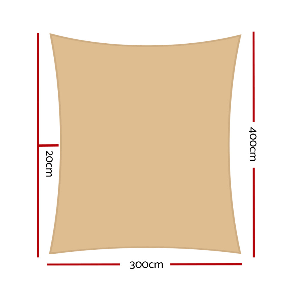 Instahut 3x4m Rectangle Waterproof Shade Sail Sand 95% UV Block
