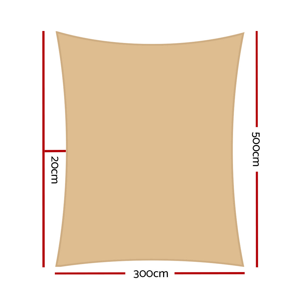 Instahut 3x5m Rectangle Waterproof Shade Sail Sand 95% UV Block