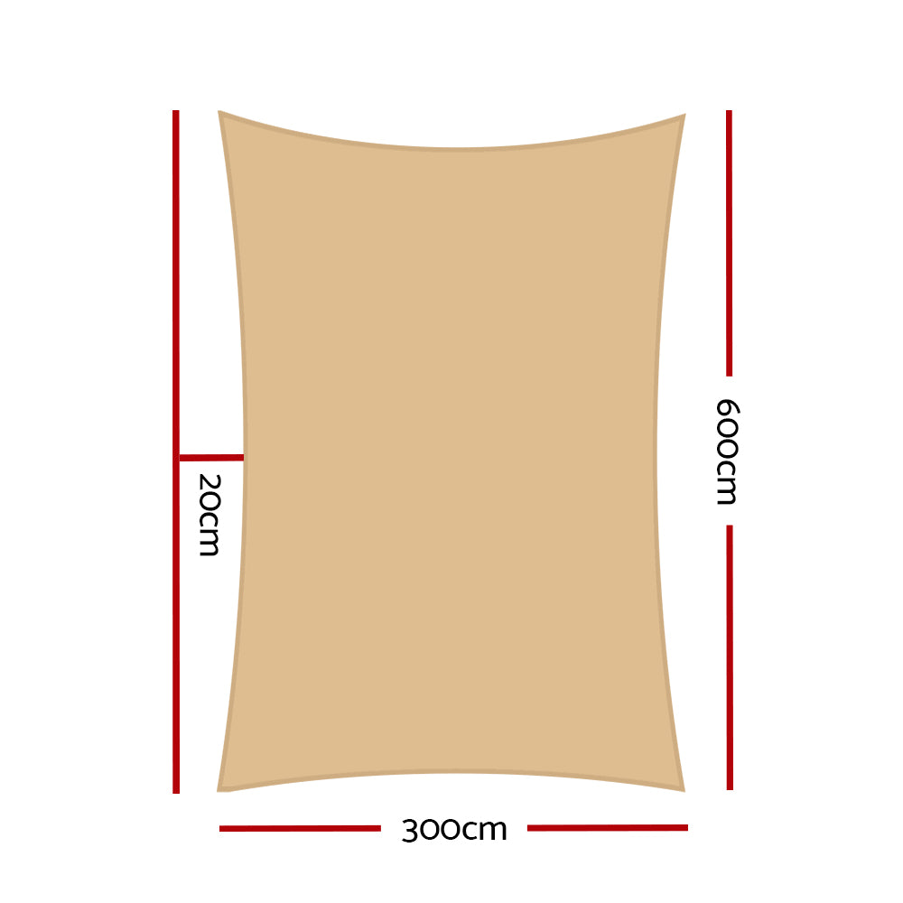 Instahut 3x6m Rectangle Shade Sail Waterproof Sand 95% UV Block
