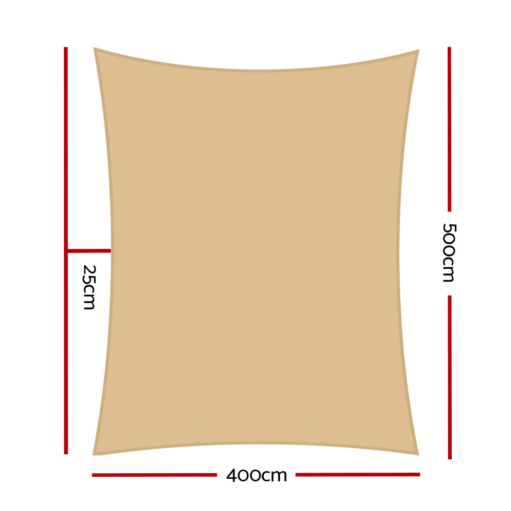 Instahut 4x5m Rectangle Waterproof Shade Sail Sand 95% UV Block